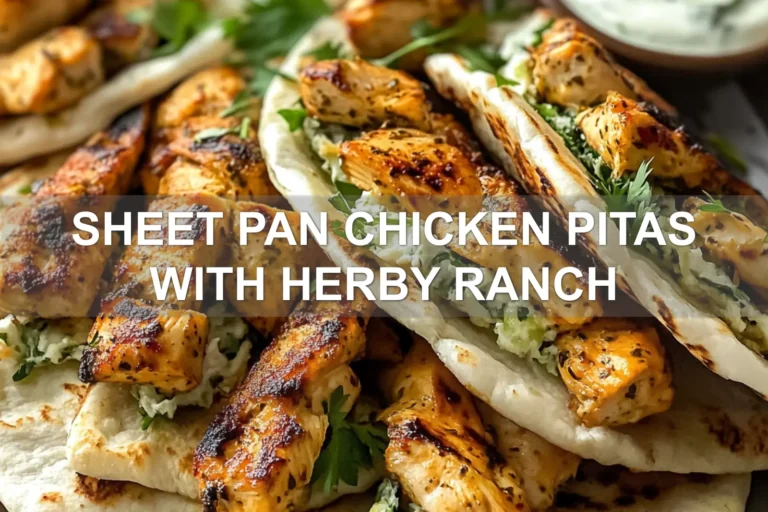 SHEET PAN CHICKEN PITAS WITH HERBY RANCH centered hero view, clean and uncluttered