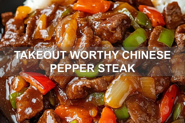 TAKEOUT WORTHY CHINESE PEPPER STEAK centered hero view, clean and uncluttered