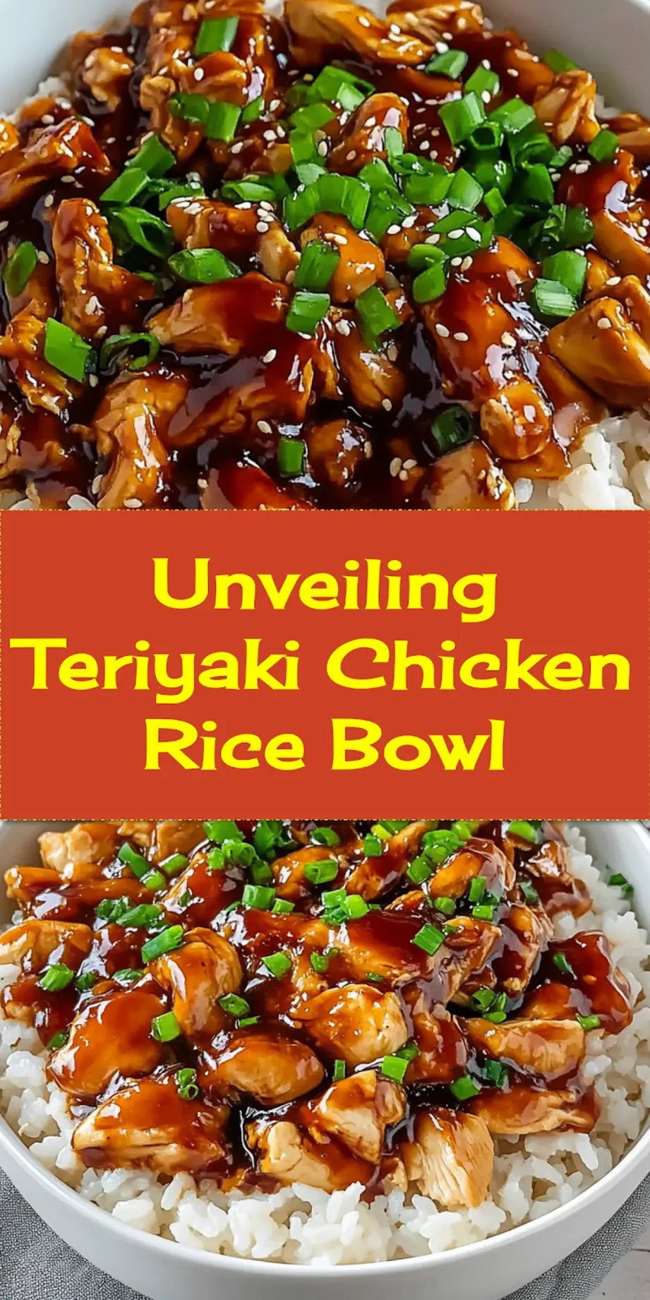 Homemade Teriyaki Chicken Rice Bowl ready for serving, garnished with fresh green onions and sesame seeds. A perfect weeknight meal.