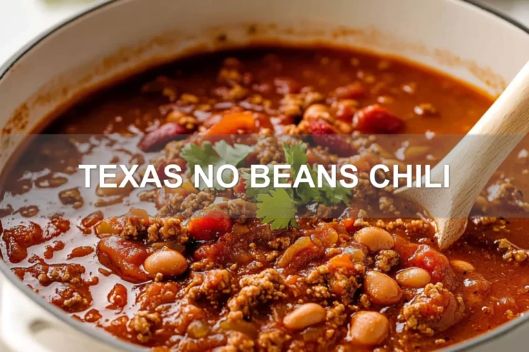 TEXAS NO BEANS CHILI centered hero view, clean and uncluttered