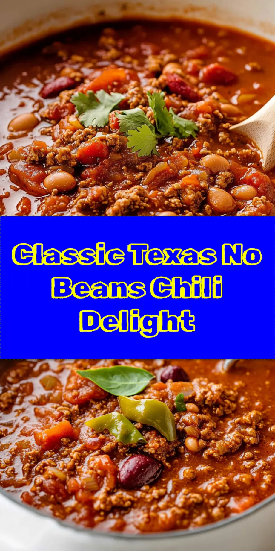 A vibrant Pinterest-friendly image featuring a large pot of Texas No Beans Chili, with garnishes like cheese, onions, and jalapenos, ready to be pinned.