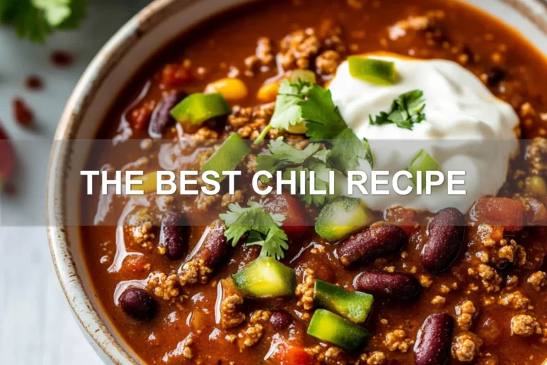 THE BEST CHILI RECIPE centered hero view, clean and uncluttered
