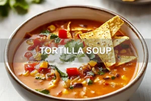 Tortilla Soup: Easy Fresh and Delicious Recipe TORTILLA SOUP centered hero view, clean and uncluttered