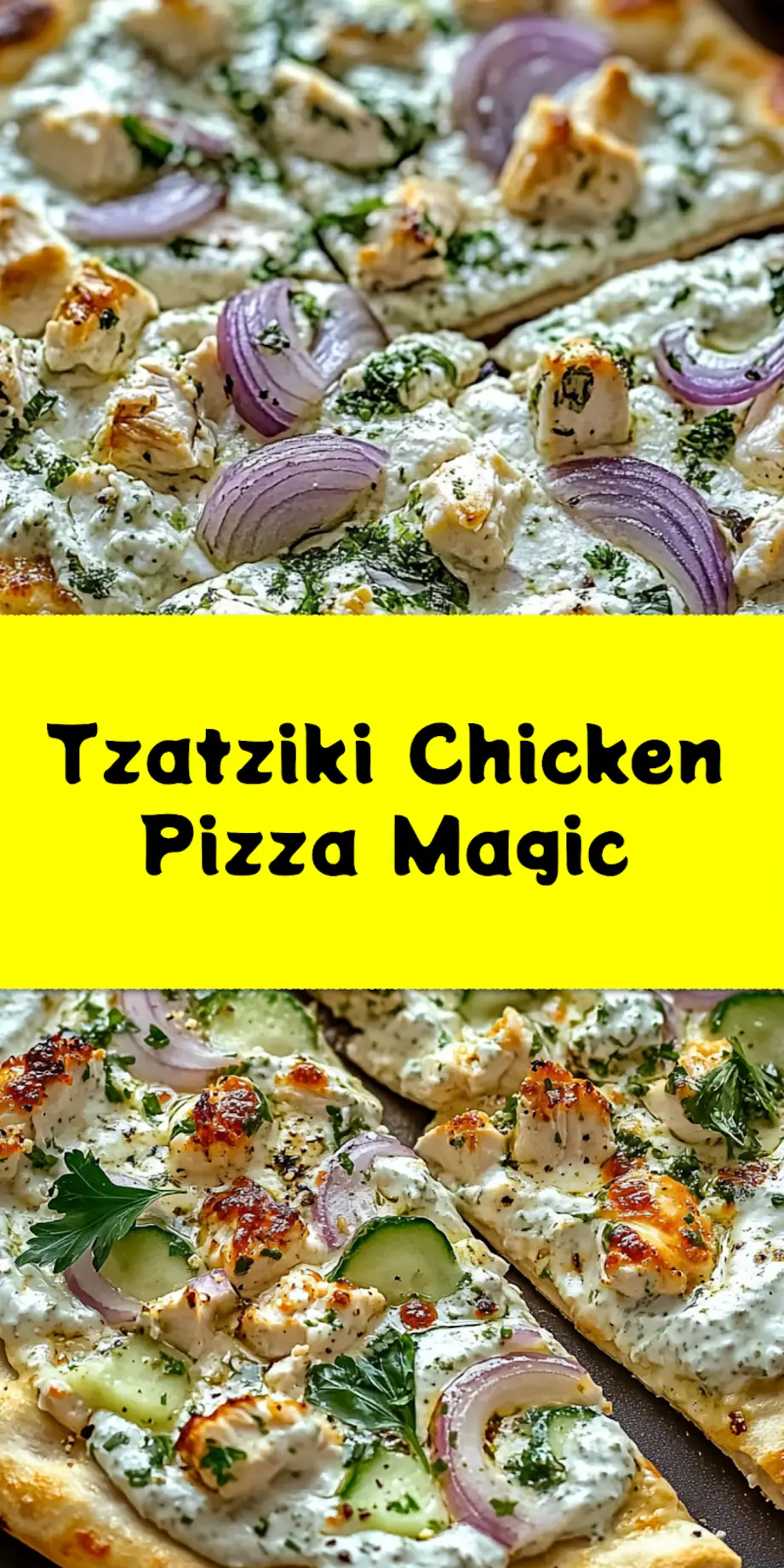 Finished tzatziki chicken pizza sliced and garnished with parsley - perfect for dinner or Mediterranean meal prep