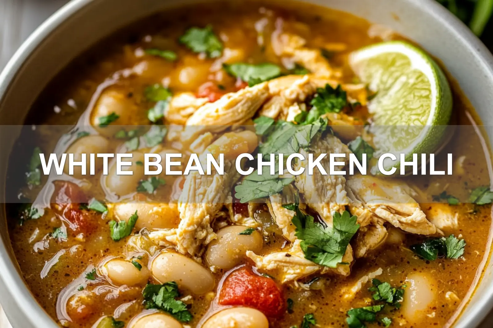 White Bean Chicken Chili Easy and Delicious Recipe 4 WHITE BEAN CHICKEN CHILI centered hero view, clean and uncluttered