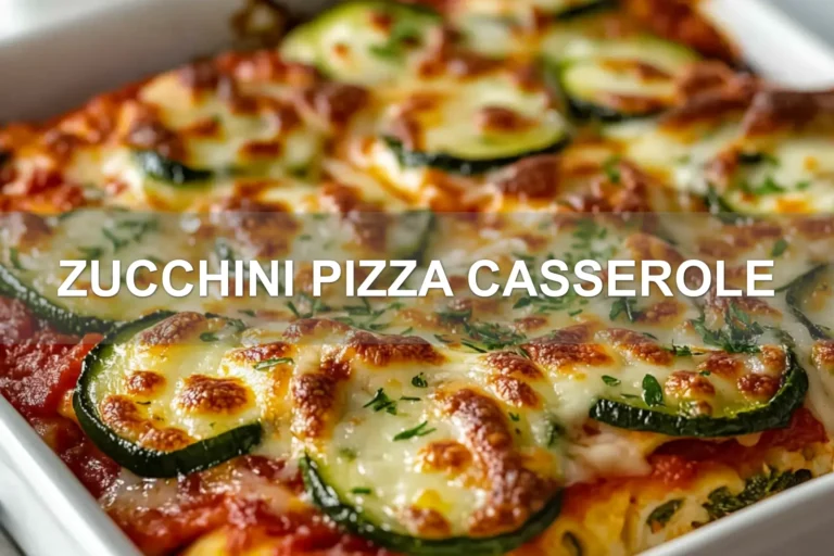 ZUCCHINI PIZZA CASSEROLE centered hero view, clean and uncluttered