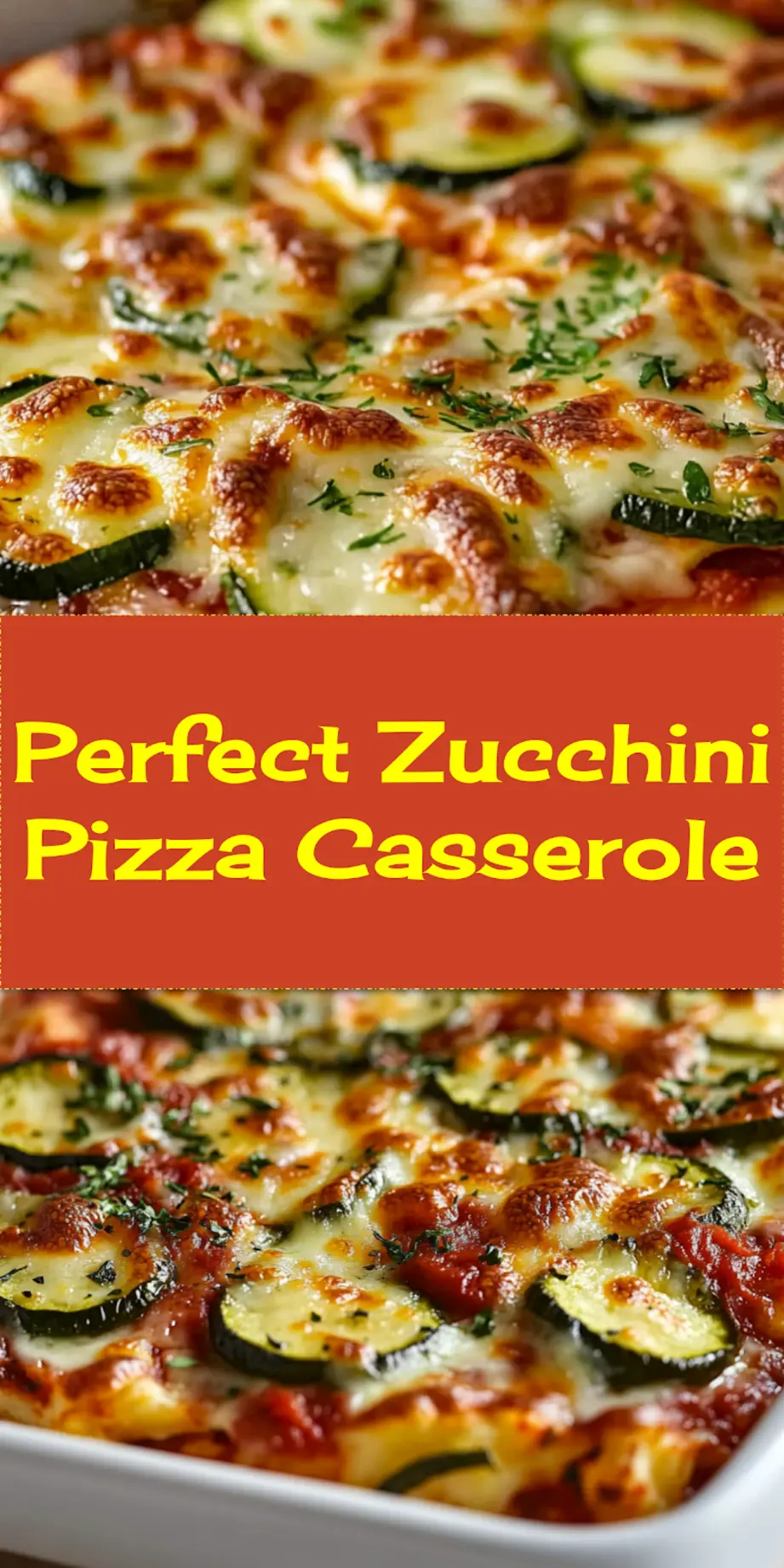 Freshly baked zucchini pizza casserole with golden melted cheese  easy low-carb family dinner idea