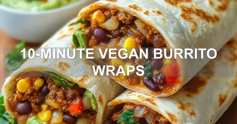 10-MINUTE VEGAN BURRITO WRAPS centered hero view, clean and uncluttered