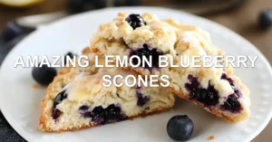 AMAZING LEMON BLUEBERRY SCONES centered hero view, clean and uncluttered