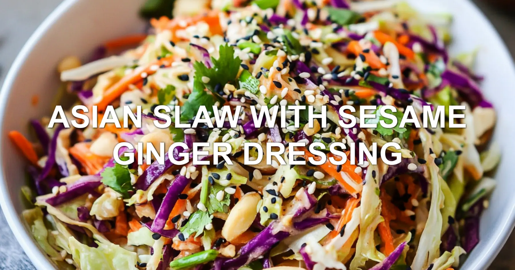 How to Make Asian Slaw with Sesame Ginger Dressing Easily 2 ASIAN SLAW WITH SESAME GINGER DRESSING centered hero view, clean and uncluttered