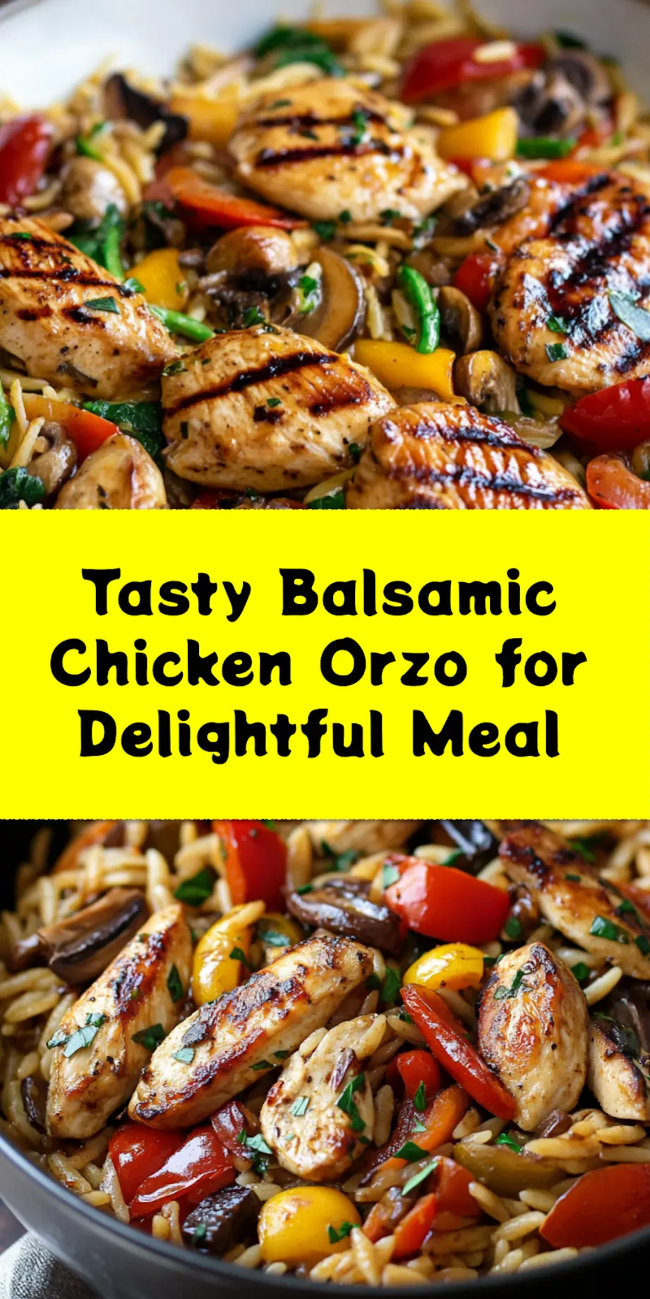 BALSAMIC CHICKEN VEGGIE ORZO centered hero view, clean and uncluttered_pin