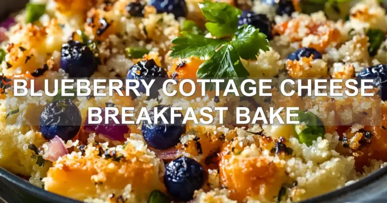 BLUEBERRY COTTAGE CHEESE BREAKFAST BAKE centered hero view, clean and uncluttered