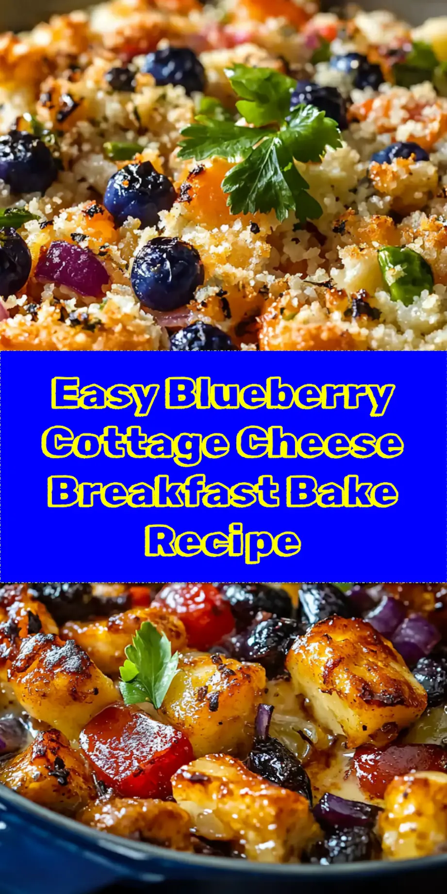 BLUEBERRY COTTAGE CHEESE BREAKFAST BAKE centered hero view, clean and uncluttered_pin