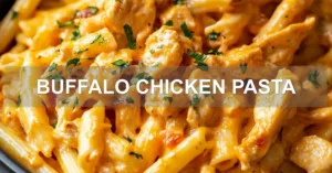 How to Make Buffalo Chicken Pasta Irresistibly Easy BUFFALO CHICKEN PASTA centered hero view, clean and uncluttered