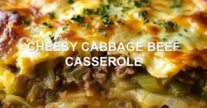 CHEESY CABBAGE BEEF CASSEROLE centered hero view, clean and uncluttered