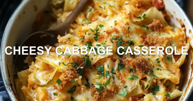 CHEESY CABBAGE CASSEROLE centered hero view, clean and uncluttered