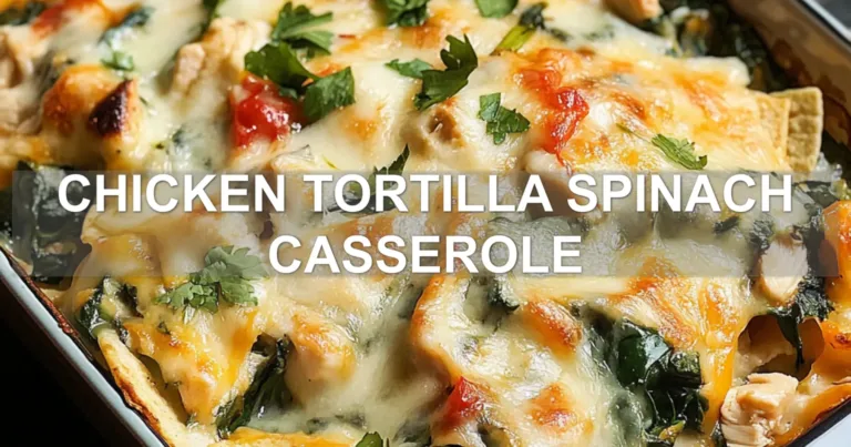 CHICKEN TORTILLA SPINACH CASSEROLE centered hero view, clean and uncluttered