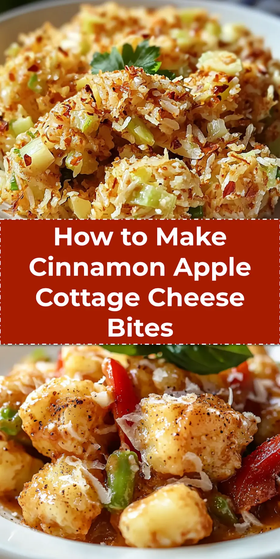 CINNAMON APPLE COTTAGE CHEESE BITES centered hero view, clean and uncluttered_pin