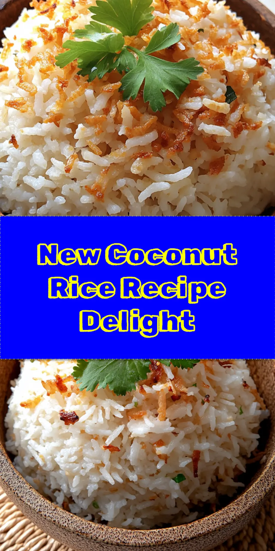 Close-up of Coconut Rice garnished with toasted coconut flakes