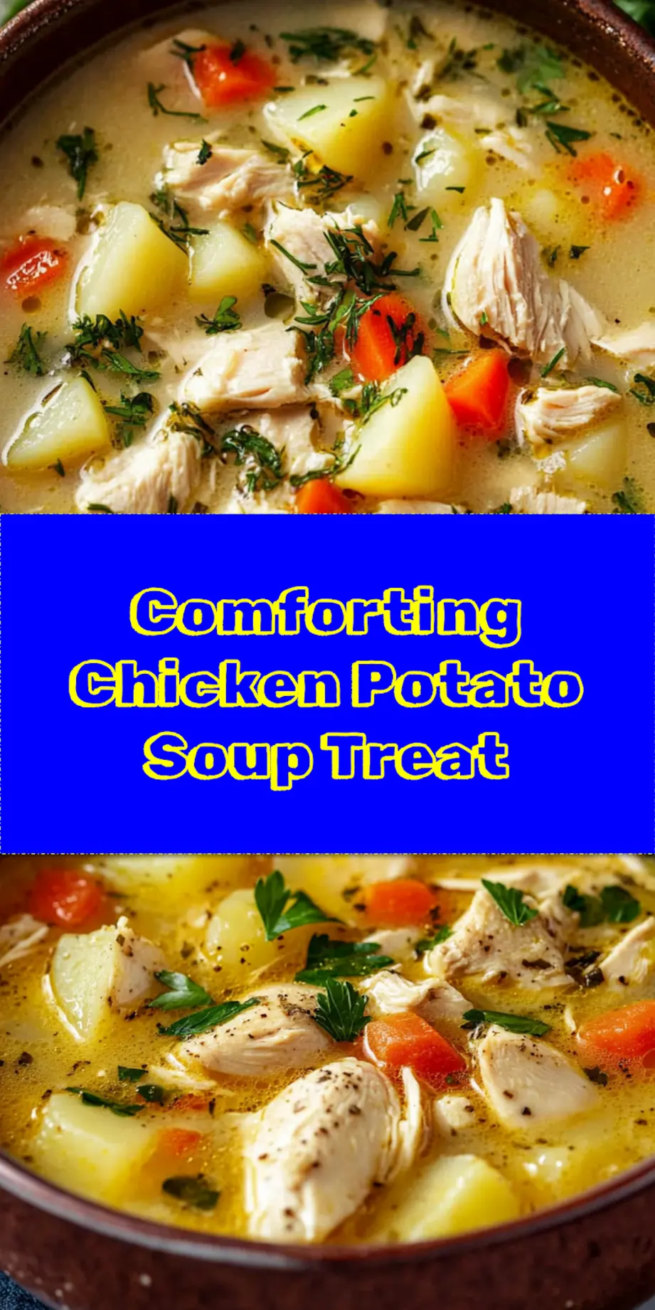 COMFORTING CHICKEN SOUP WITH POTATOES centered hero view, clean and uncluttered_pin