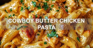 COWBOY BUTTER CHICKEN PASTA centered hero view, clean and uncluttered
