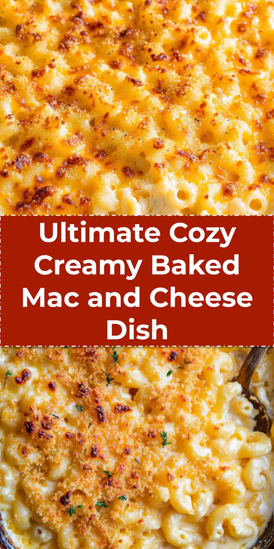 Cozy creamy baked mac and cheese close-up view, golden crust and melted cheese