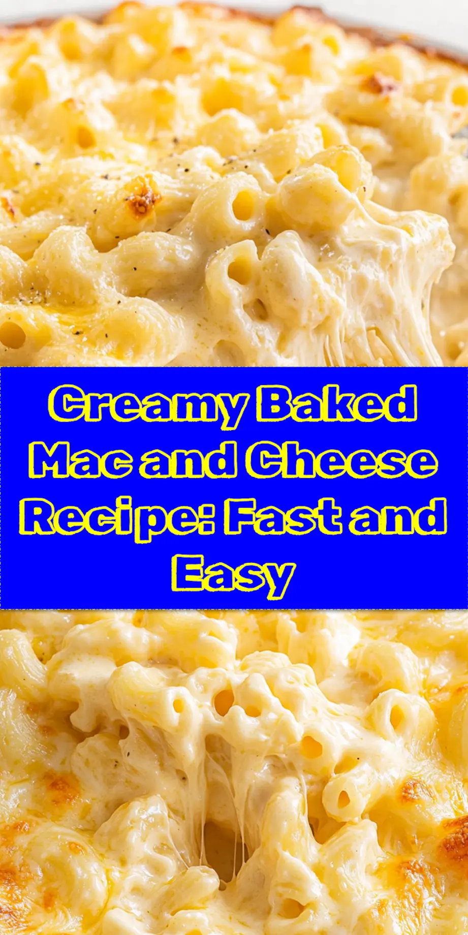Close-up of creamy baked mac and cheese with a golden crust