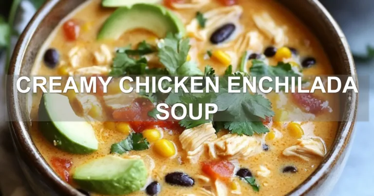 CREAMY CHICKEN ENCHILADA SOUP centered hero view, clean and uncluttered