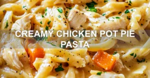 CREAMY CHICKEN POT PIE PASTA centered hero view, clean and uncluttered
