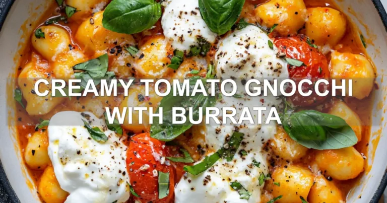 CREAMY TOMATO GNOCCHI WITH BURRATA centered hero view, clean and uncluttered