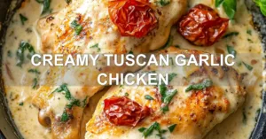 CREAMY TUSCAN GARLIC CHICKEN centered hero view, clean and uncluttered