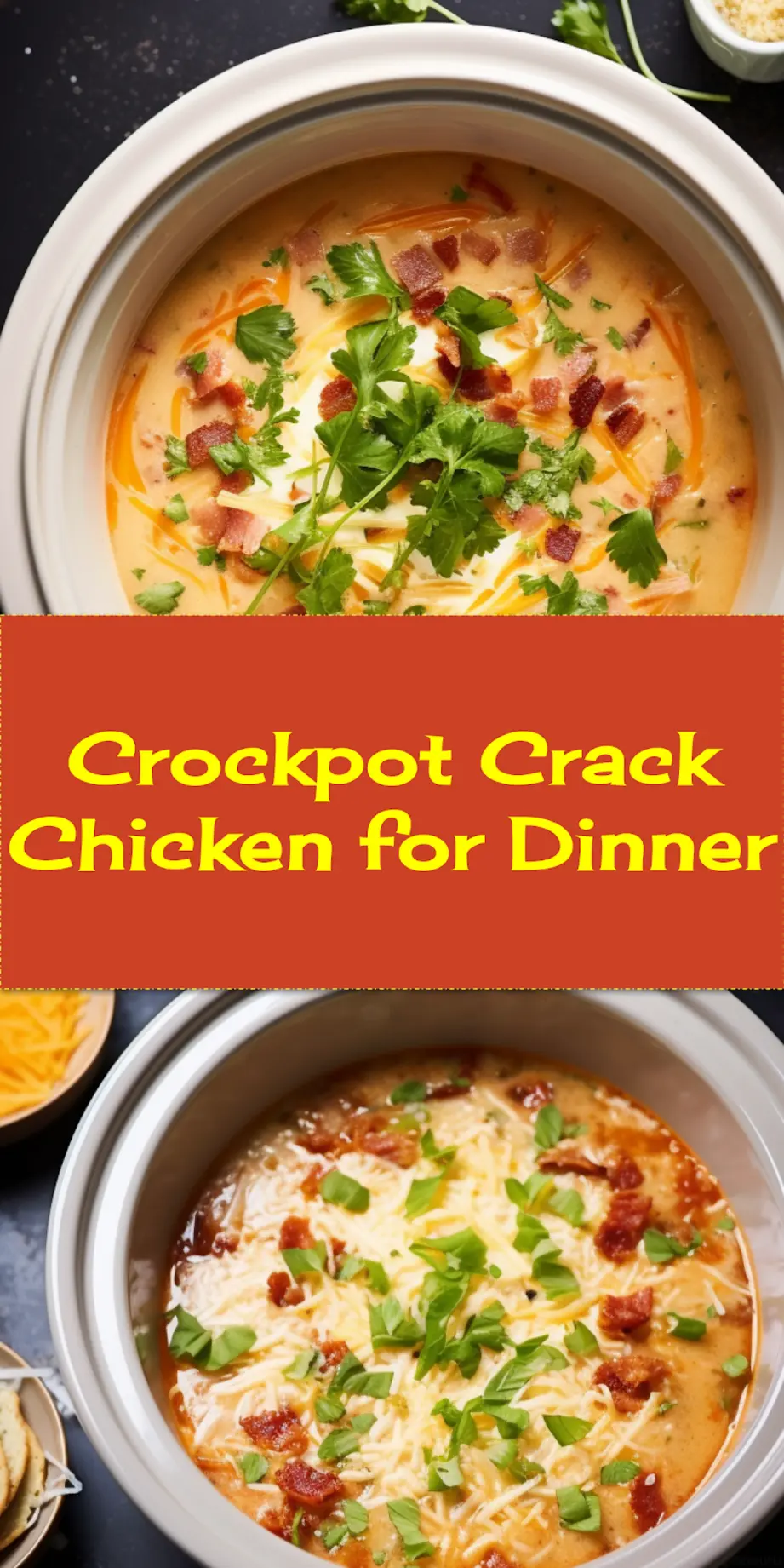 Irresistible Crockpot Crack Chicken Recipe: Simple and Quick 4 CROCKPOT CRACK CHICKEN centered hero view, clean and uncluttered_pin