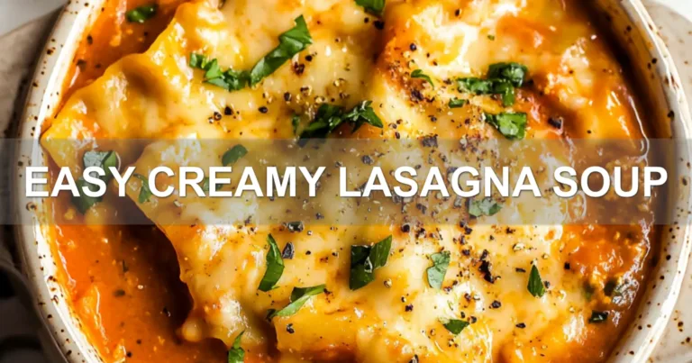 EASY CREAMY LASAGNA SOUP centered hero view, clean and uncluttered
