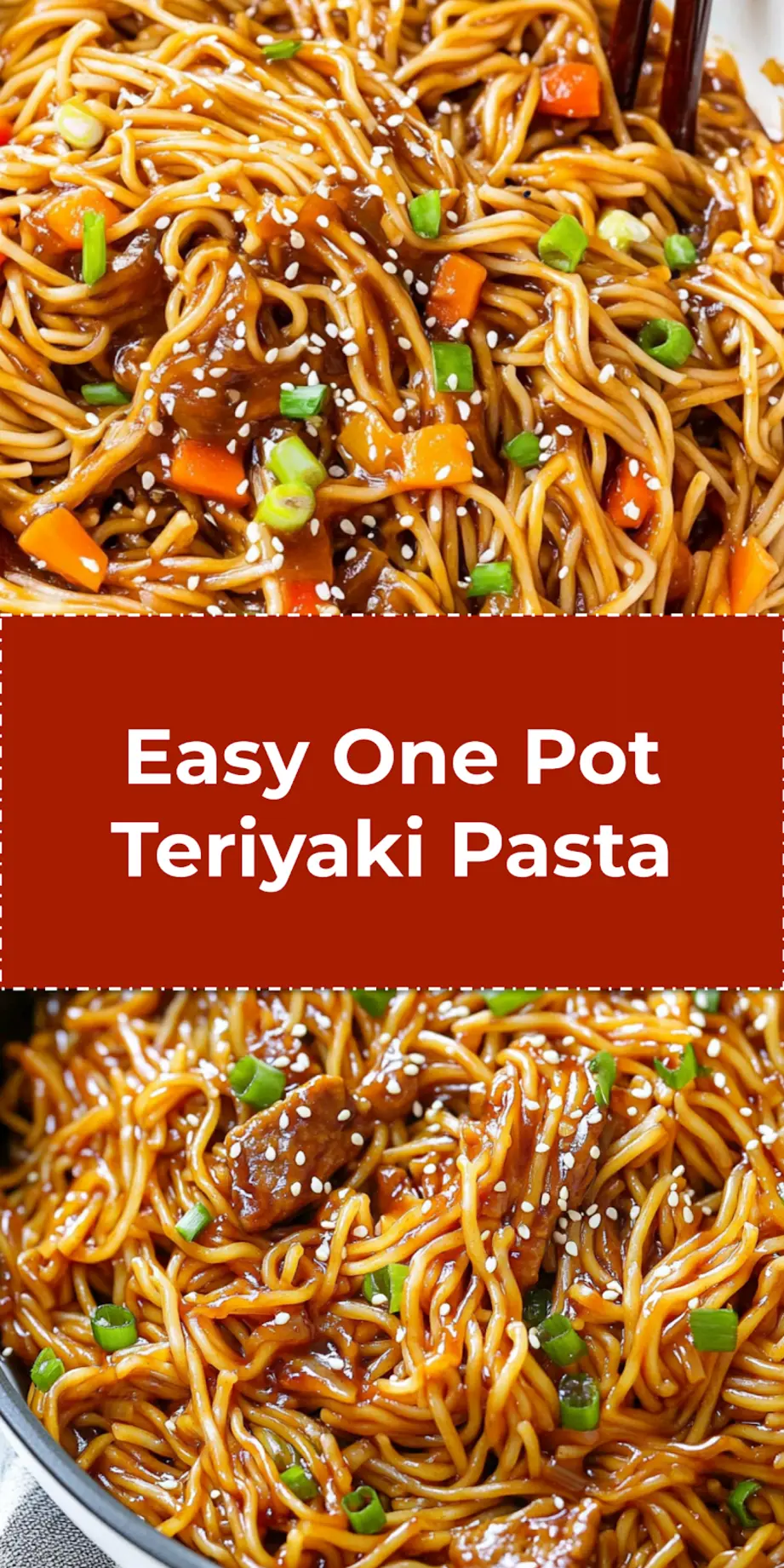 Finished dish of easy one pot teriyaki noodles in a bowl
