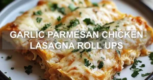 GARLIC PARMESAN CHICKEN LASAGNA ROLL UPS centered hero view, clean and uncluttered