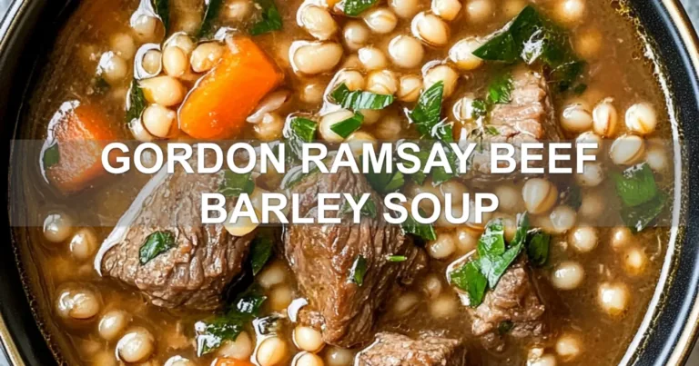 GORDON RAMSAY BEEF BARLEY SOUP centered hero view, clean and uncluttered