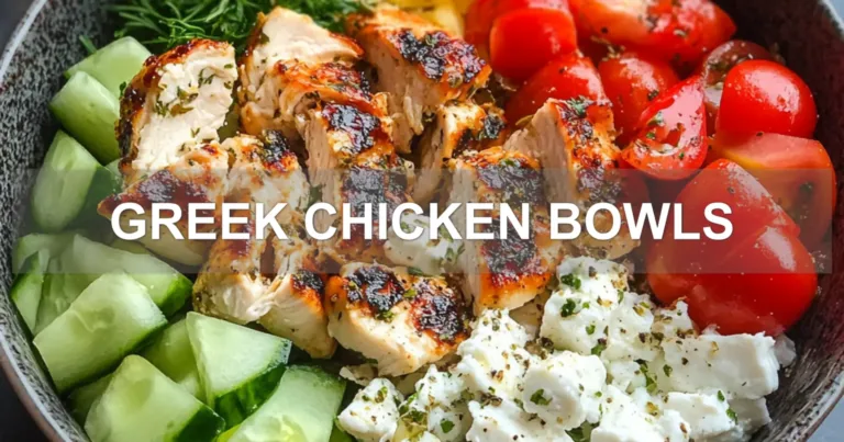 GREEK CHICKEN BOWLS centered hero view, clean and uncluttered