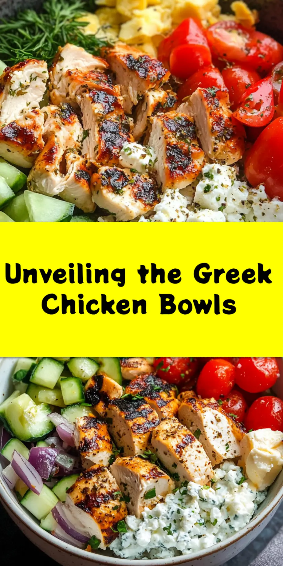 Easy Greek Chicken Bowls: A Fresh and Tasty Delight 4 GREEK CHICKEN BOWLS centered hero view, clean and uncluttered_pin