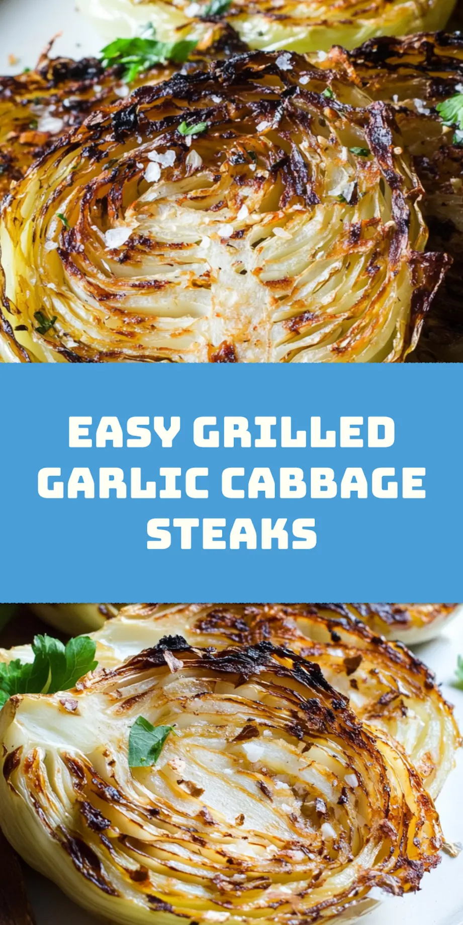 GRILLED GARLIC CABBAGE STEAKS centered hero view, clean and uncluttered_pin