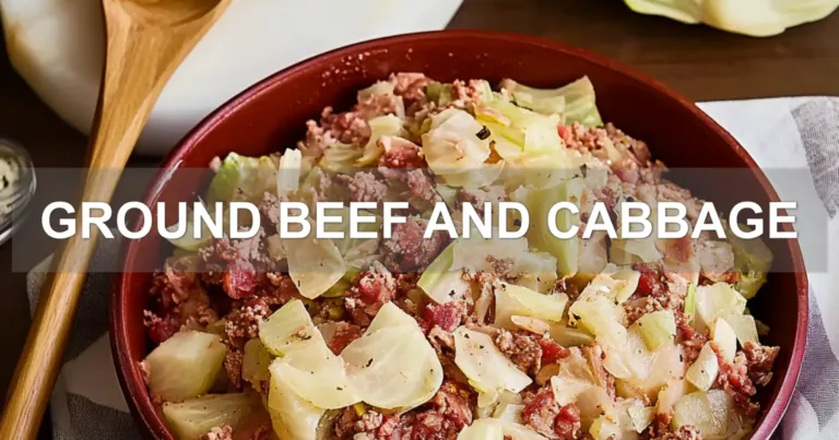GROUND BEEF AND CABBAGE centered hero view, clean and uncluttered