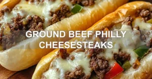 GROUND BEEF PHILLY CHEESESTEAKS centered hero view, clean and uncluttered