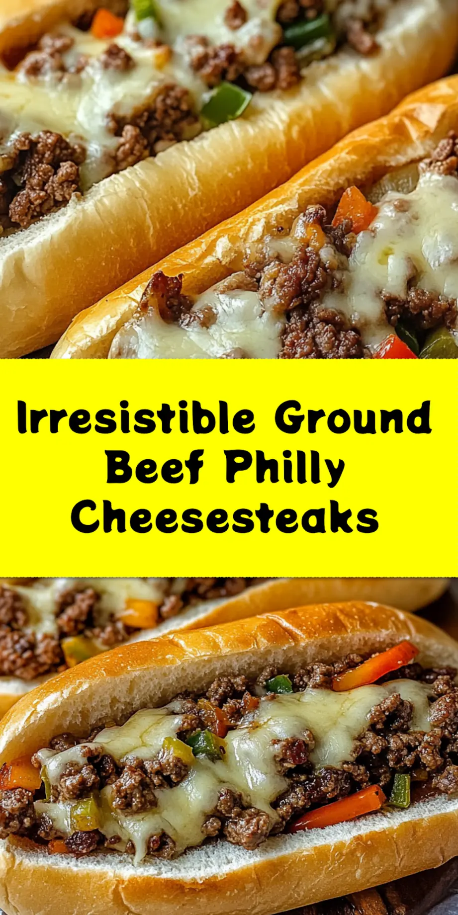 Ground Beef Philly Cheesesteaks centered hero view, clean and uncluttered_pin