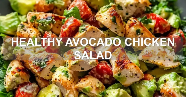 HEALTHY AVOCADO CHICKEN SALAD centered hero view, clean and uncluttered