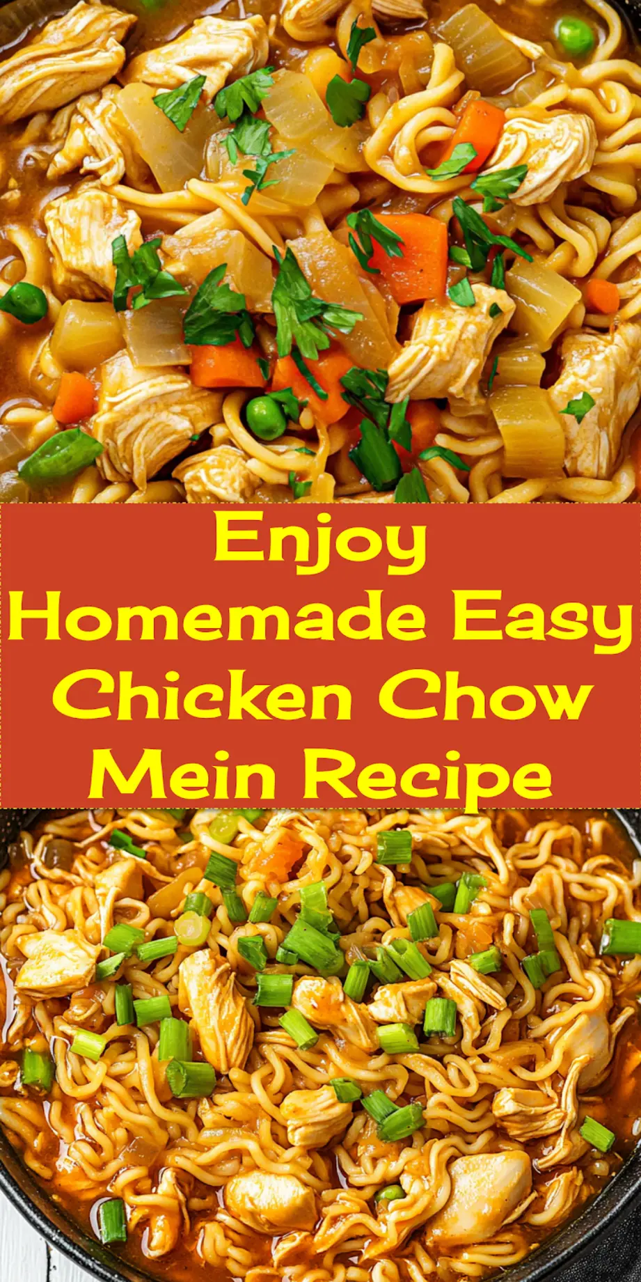 HOMEMADE EASY CHICKEN CHOW MEIN centered hero view, clean and uncluttered_pin
