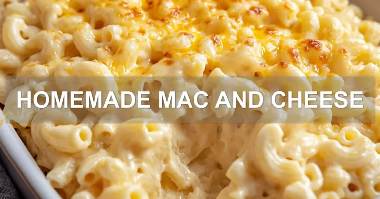 HOMEMADE MAC AND CHEESE centered hero view, clean and uncluttered