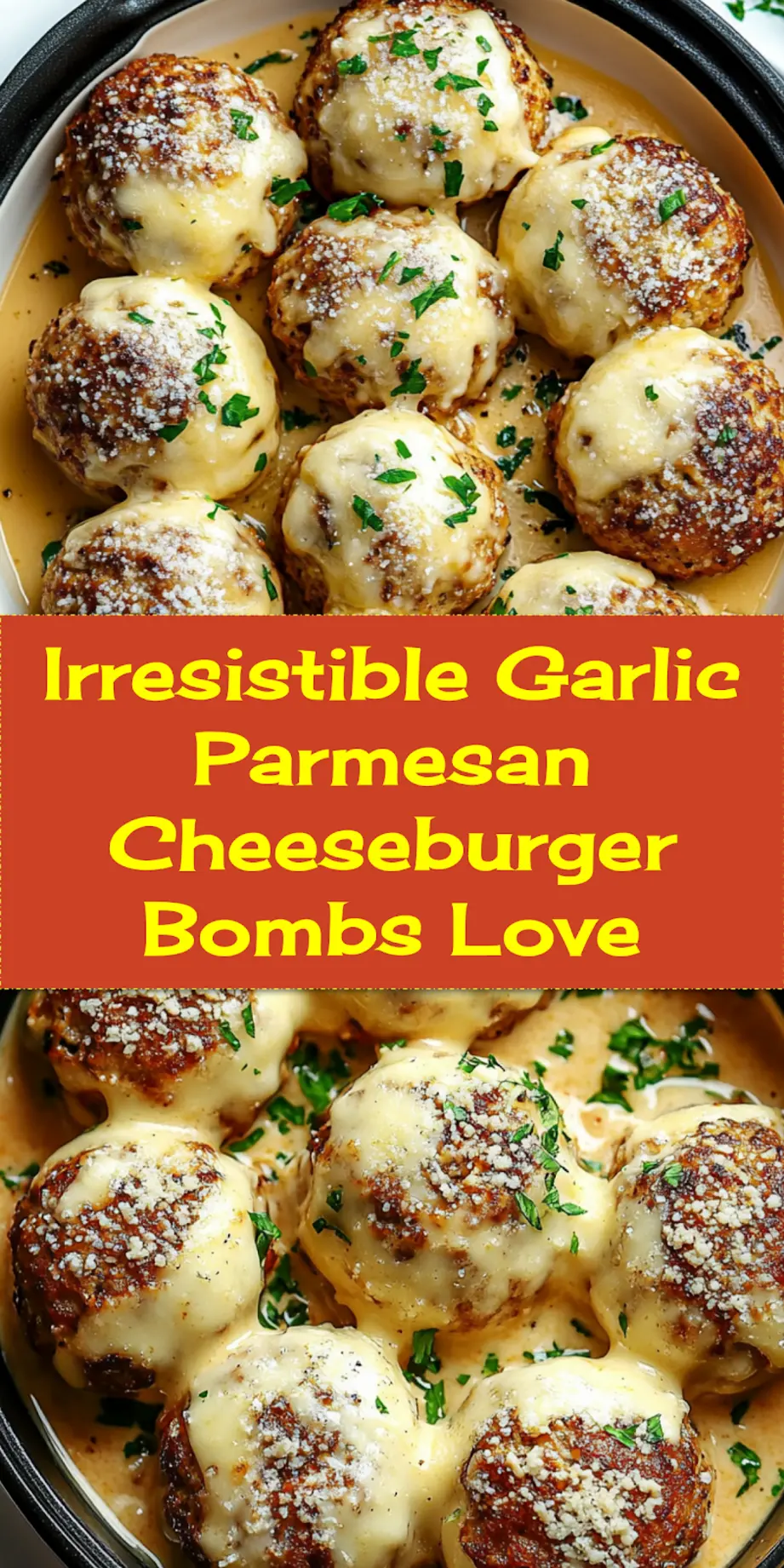 IRRESISTIBLE GARLIC PARMESAN CHEESEBURGER BOMBS centered hero view, clean and uncluttered_pin