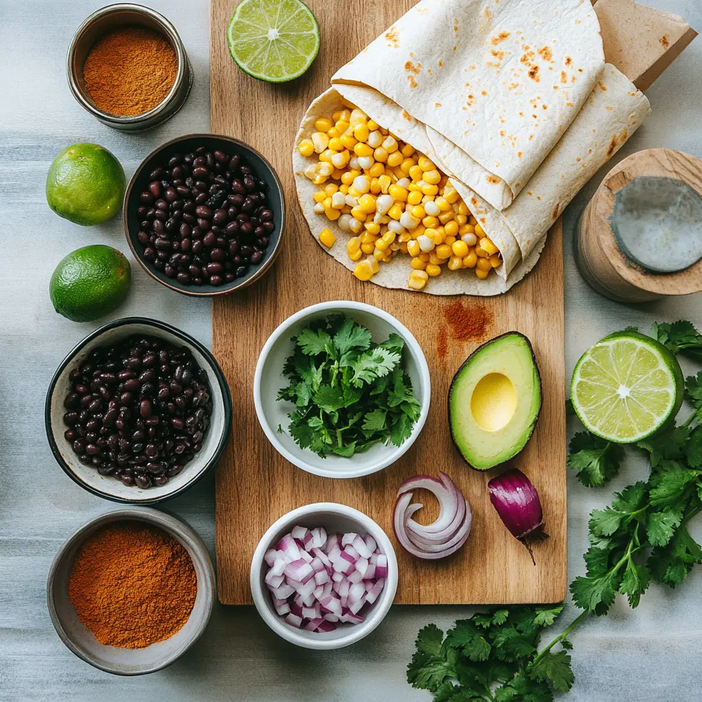 10-MINUTE VEGAN BURRITO WRAPS centered hero view, clean and uncluttered