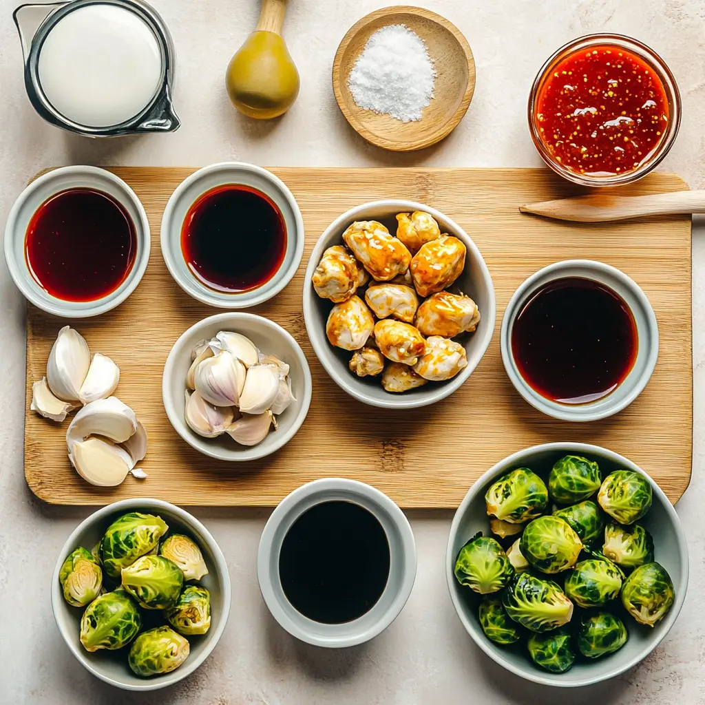 Delicious Air Fryer Sweet Chili Chicken Veggies 3 AIR FRYER SWEET CHILI CHICKEN AND BRUSSELS centered hero view, clean and uncluttered
