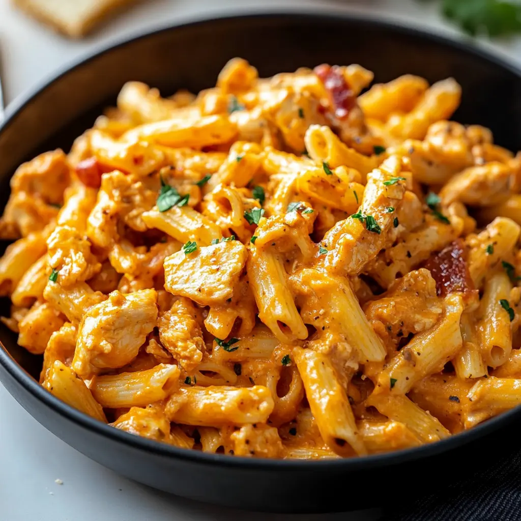 BUFFALO CHICKEN PASTA centered hero view, clean and uncluttered