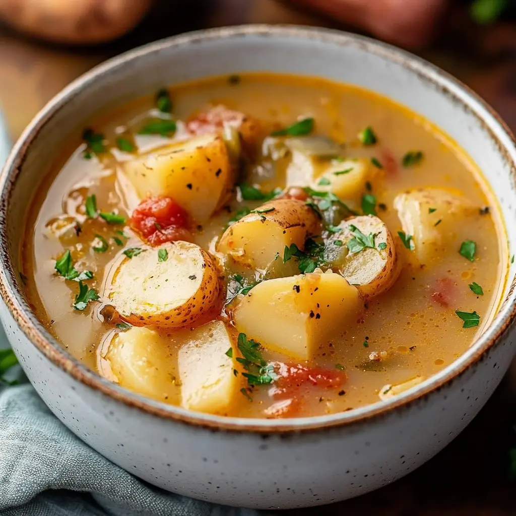 Cajun Potato Soup centered hero view, clean and uncluttered